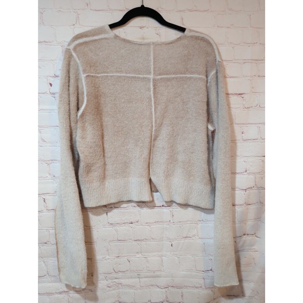 Natural Life Fuzzy Knit Exposed Seam Sz XL V-Neck Pullover Sweater Oatmeal Tan - Picture 10 of 14